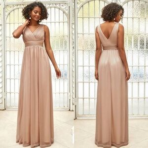 Double V Neck Floor Length Sparkly Evening Dress